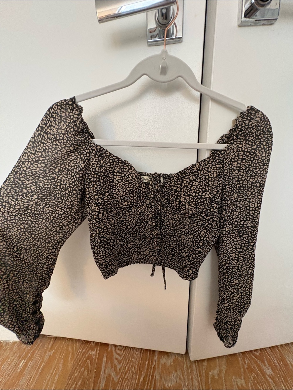Smocked Off-Shoulder Crop Blouse in Black and Cream